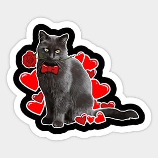 Black Cat Red Rose Hearts I Women Valentines Day Gift Sticker